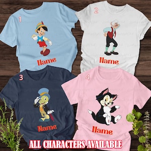 Custom Pinocchio Family Matching Shirt, Disney Pinocchio Costumes, Geppetto Jiminy Cricket Firago Cat Shirt, WDW Birthday Shirt, NVA062
