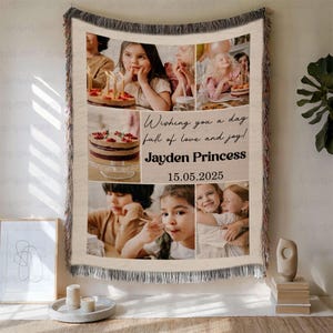 Customized Birthday Photos And Name Blanket, Birthday Memory Blanket, Birthday Keepsake Bedding, Baby Shower Gift, Gifts For Her Him, MYJ158