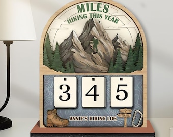Custom Miles Hiking This Year Tracker, Personalized Hiking Log Sign, Outdoor Adventure Decor, Rustic Mountain Hiker Tracking Gift, MYL398