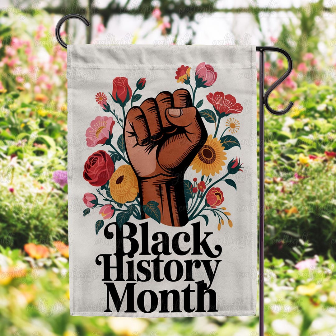 Floral Black History Month Garden Flag, Black Power Fist Flower Flag ...