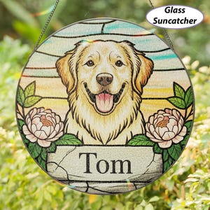 Personalized Golden Retriever Suncatcher, Golden Retriever With Flower Ornament, Floral Dog Owner Art Hanging, Pet Lover Home Decor, TGOA228