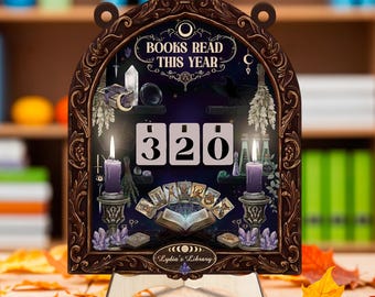 Personalized Witch Book Tracker Sign, Witchcraft Library Book Counter, Custom Gothic Moon Book Tracker, Tarot Celestial Occult Decor, MYL389