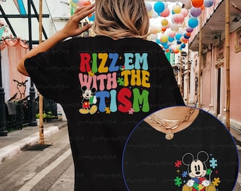 Rizz Em With The Autism Mickey 2 Side Shirt, Disney Autism Awareness, Autism Puzzle, It's Ok To Be Different, Epcot Family Trip Shirt,MYA471