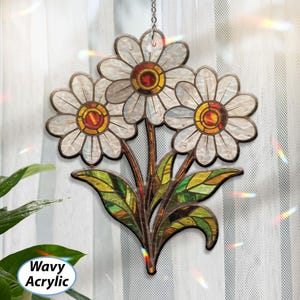 Floral Daisy Acrylic Suncatcher, Daisy Flowers Hologram Ornament, Birth Month Flower Window Hanging, Natural Lovers House Decoration, MYJ267