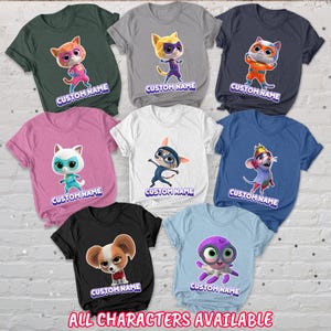 Personalized Super Kitties All Team Shirt, Buddy Bitsy Ginny Sparks Cat, Disneyland Girls Trip Shirt, Super Kit Birthday Party Shirt, BYA422