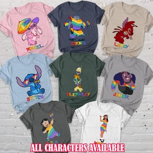 a group of t - shirts with cartoon characters on them