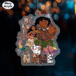 Personalized Disney Moana Xmas Ornament, Moana Princess Christmas Ornament, Maui Pua Pig Hei Hei, WDW Birthday Kid Name Tree Hanging, VTB368