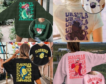 Little Mermaid Characters Group 2 Sided Shirt, Ariel Princess Shirt, Sebastian Flounder, King Triton, Ariel Birthday Party,Epcot Parks Shirt
