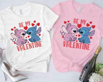 Cute Stitch Angel Disney Couple Shirt, Stitch And Angel Kissing Shirt, Disney Valentine's Day Party Shirt, Disneyland Honeymoon Shirt,MYD275