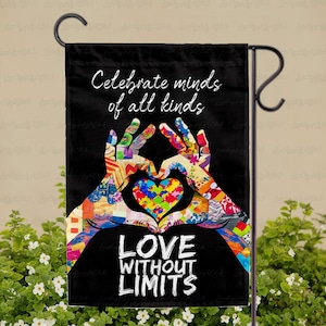 Love Without Limits Autism Flag, Paint Heart Hand Inclusive Flag, Autistic Rainbow Infinity Garden Flag, Different Not Less April Home Decor