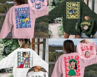 Retro Lilo & Stitch Characters 2 Sided Sweatshirt, Lilo Stitch Team Shirt, Disney Trip Family Groups, Jumba Nani Stitch Pleakley Lilo Shirt