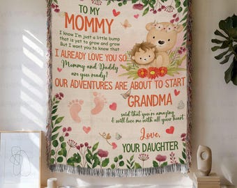 Custom Mama Bear And Kids Blanket, Baby Say From Baby Bump Blanket, Animal Family Cute Blanket, New Parents Nursery Bedding, Mom Sofa Decor
