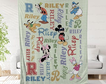 Personalized Mickey And Friends Blanket, Disney Mickey Minnie Blanket, Pluto Donald Max Blanket, Disneyworld Birthday Gift For Kids,THA313-2