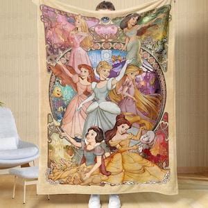 Disney Princess Personalized Name Blanket, Disney Princess Blanket Gift For Her, Cinderella Snow White Belle Ariel Princess Blanket, MYE920