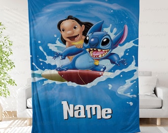 Cute Stitch Costume Name Blanket, Cozy Stitch And Lilo Movie Blanket, Funny Disney Cartoon Blanket, Disneyland Stitch Lovers Gifts, NVA784