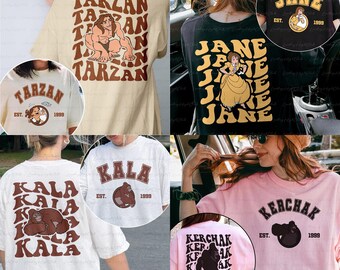 Legend Of Tarzan Characters 2 Sided Shirt, Tarzan Jane Clayton Porter Kala, Tarzan Group Animal Kingdom Shirt, Disneyland Family Trip Shirt