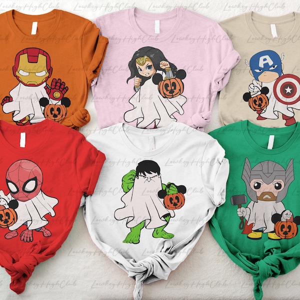 Retro Avengers Halloween Characters Shirt, Marvel Spooky Shirt, Superhero Pumpkins Shirt, Halloween Party Matching Tee, Avengers Ghost Shirt