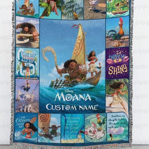 a blanket that has a picture of moan on it