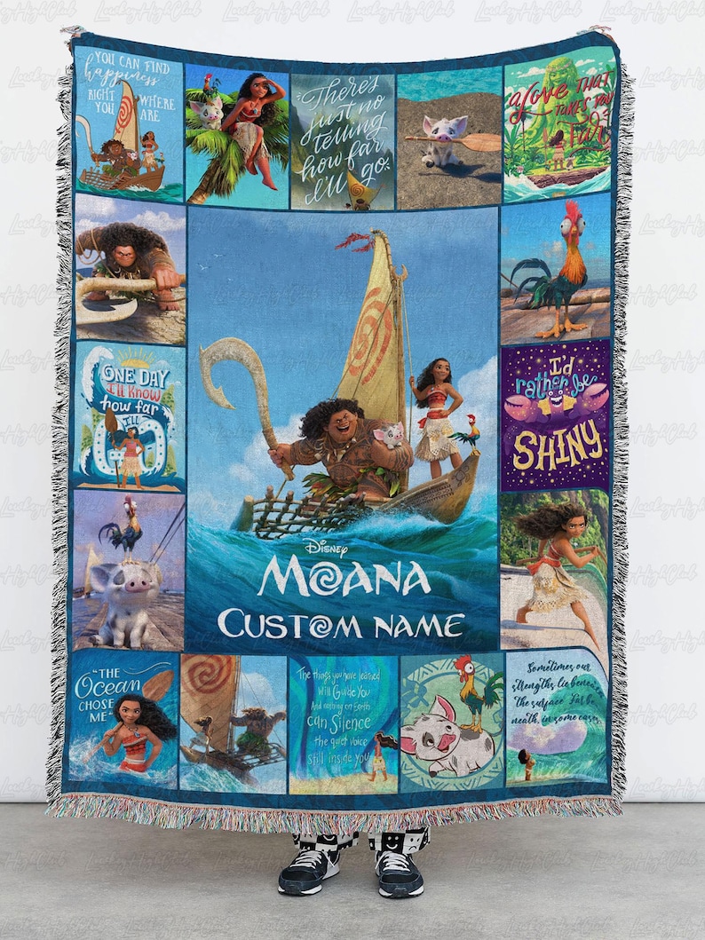 a blanket that has a picture of moan on it