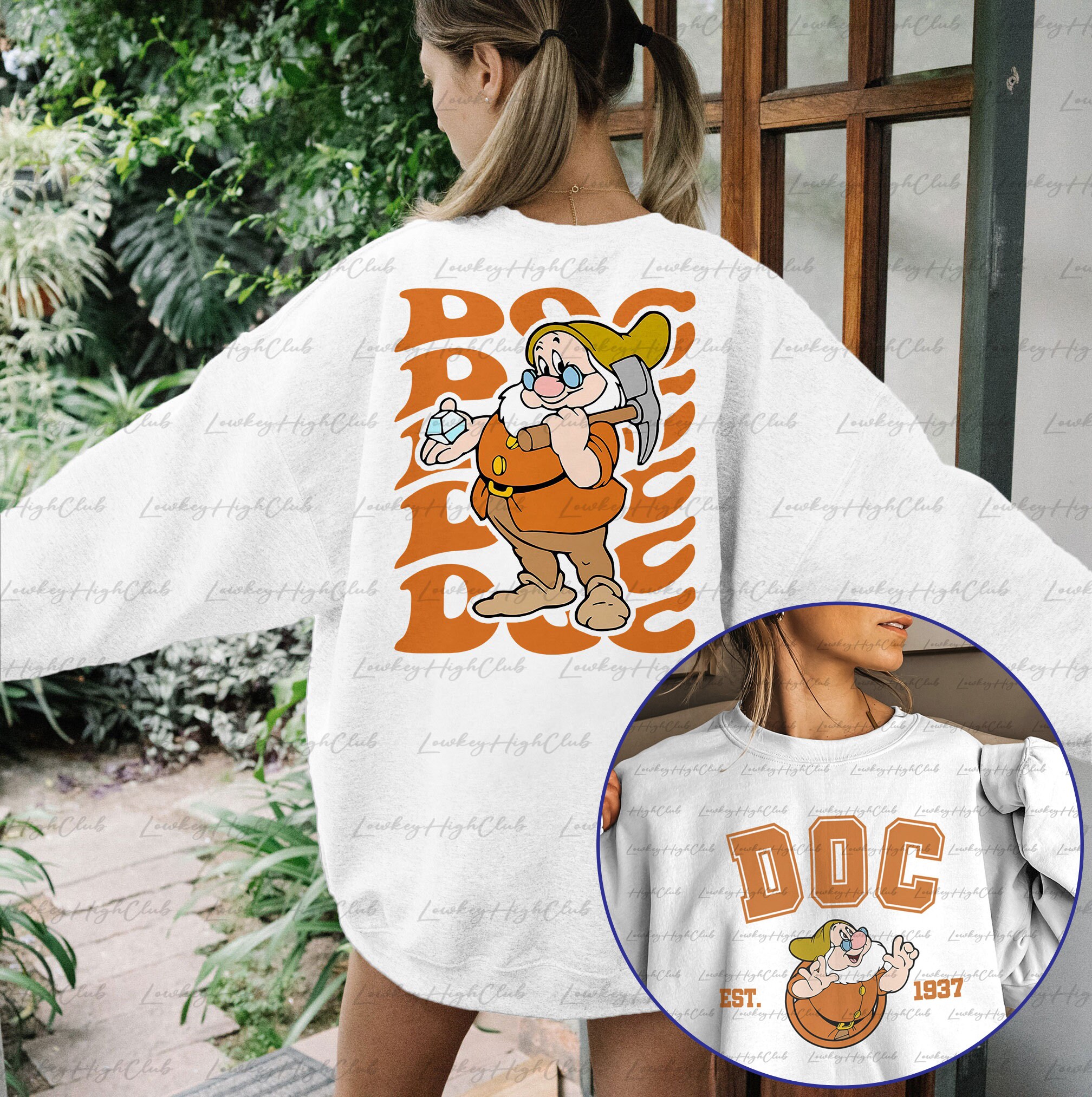 Doc Dwarf Disney 2 Sided Sweatshirt, Snow White & 7 Dwarfs Shirt