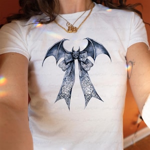 Aesthetic Lace Bow Bat Black Baby Tee, Gothic Bows Baby Tee, Girly Halloween Baby Tee, Fall Vibes Baby Tee, Autumn Gothic Witchcore Baby Tee