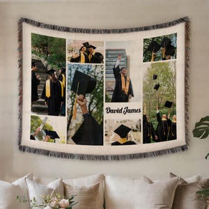 Customized Throw With Graduate Photos Collage And Name, Senior Year Blanket, Congrats Graduate Blanket, Graduation Gifts For Her Him, MYJ151
