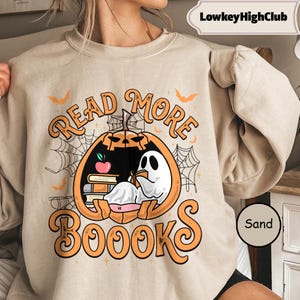 Read More Booooks Sweatshirt, Ghost Reading Halloween Tee, Spooky Book Lover Shirt, Cute Bookish Reader Gift, Halloween Bookworm Tee, VTC069
