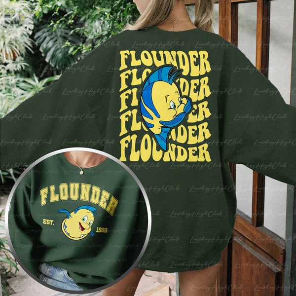 Little Mermaid Flounder 2 Sided Sweatshirt, Flounder Ariel Shirt, The Little Mermaid, Disneyland Vacay Trip Matching,Ariel Birthday Kids Tee