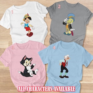 Pinocchio Family Matching Shirt, Geppetto Jiminy Cricket Shirt, Firago Cat Shirt, Pinocchio Costumes, Disneyland Characters Shirt, NVA062