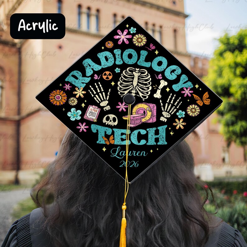 Cap Designs Radiology Custom Radiology Graduation Cap Topper, Rad Tech Grad Cap Decor, Retro ...
