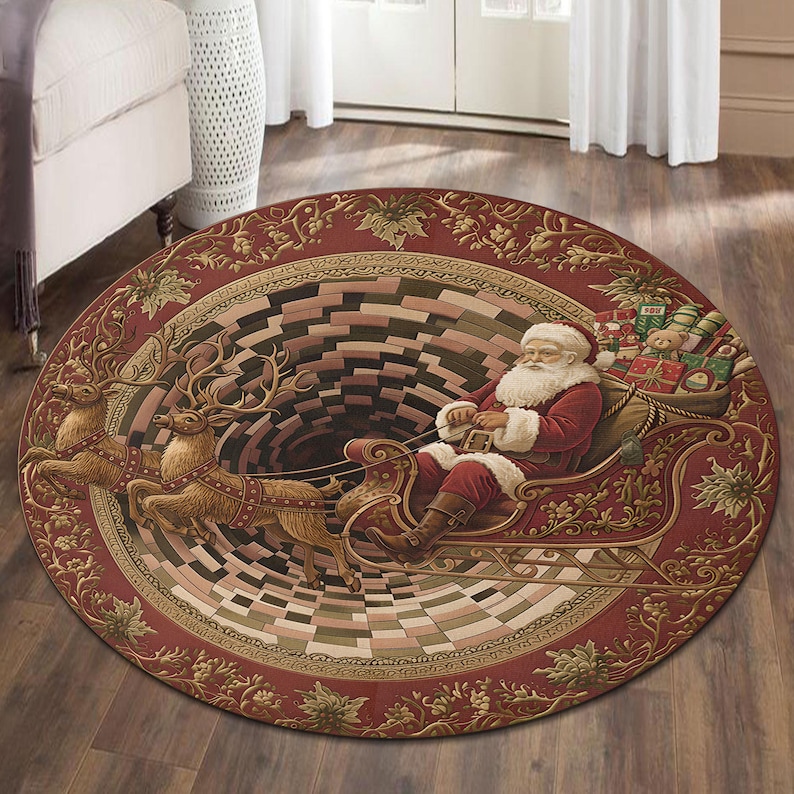 Unique Santa Sleigh Christmas 3D Printed Rug, Indoor Santa Christmas ...
