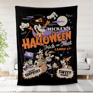 Spooky Mickey Friends Halloween Blanket, Tis The Season Halloween Blanket, Mickey And Co Skeleton Blanket, Disney Pumpkin Blanket , MYI862