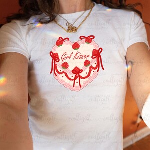 Girl Kisser Coquette Cake Baby Tee, Soft Girl Lesbian Era, Y2K Pride Month Baby Tee, Pansexual Bisexual Pride, Feminist Sapphic Top, MYG588