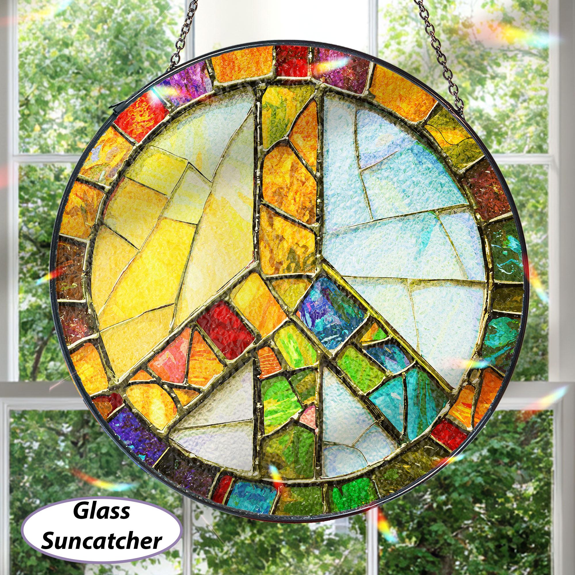 Colorful Peace Sign Suncatcher, Stained Glass Peace Sign