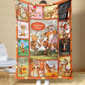 Pooh Bear Tigger Custom Name Blanket, Tigger Winnie The Pooh Blanket, Baby Birthday Disney Gift Blanket, Tigger Piglet Eeyore Blanket,MYE962