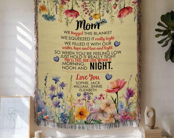 Custom Watercolor Wildflowers Mom Blanket, Mother's Day Thankful Throw, Long Distance Hug For Mom, Cozy Mama Grandma Bedroom Decor, NVA900