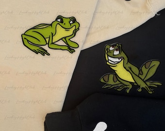 Tiana Naveen Embroidered Sweatshirt Hoodie, Princess The Frog Embroidered Hoodie, Custom Name Sleeve Embroidery Sweater,Disney Couple Hoodie
