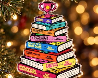 Dungeon Crawler Carl 2D Flat Ornament, Dcc Book Stack Xmas Ornament, Matt Dinniman Reader Gift, LitRPG Christmas Tree Decor, Bookish Gift