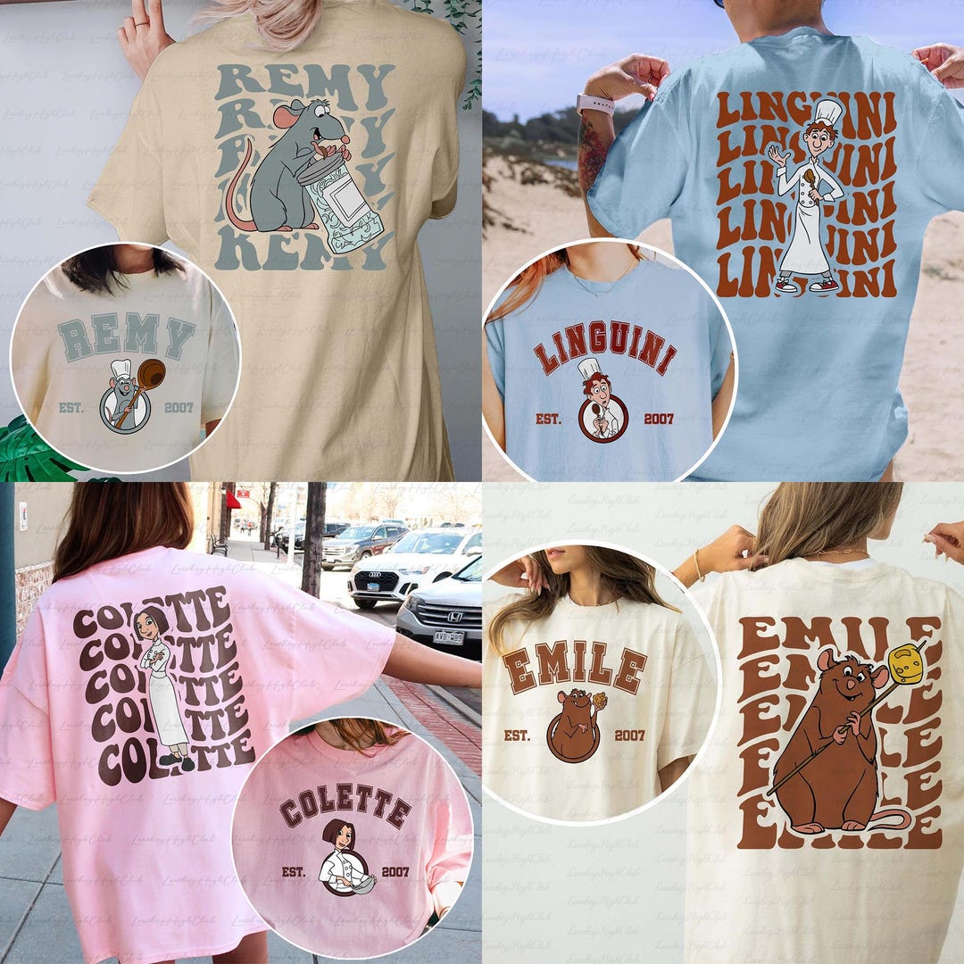 Ego Remy Pixars Ratatouille Character 2 Sided Shirt, Emile Remy Linguini Colette ...