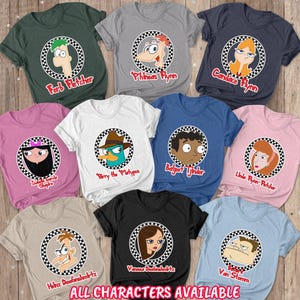 Disney Phineas And Ferb 90s Style Shirt, Phineas Ferb Characters Shirt, Candace Perry Dr Heinz Isabella Jeremy, WDW Cruise Trip Shirt,BYA615