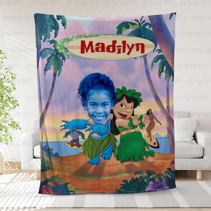 Custom Face Lilo And Stitch Blanket, Disney Lilo & Stitch Blanket, Disneyland Stitch Lovers Gift Blanket, Custom Kids Photo Disney Blanket