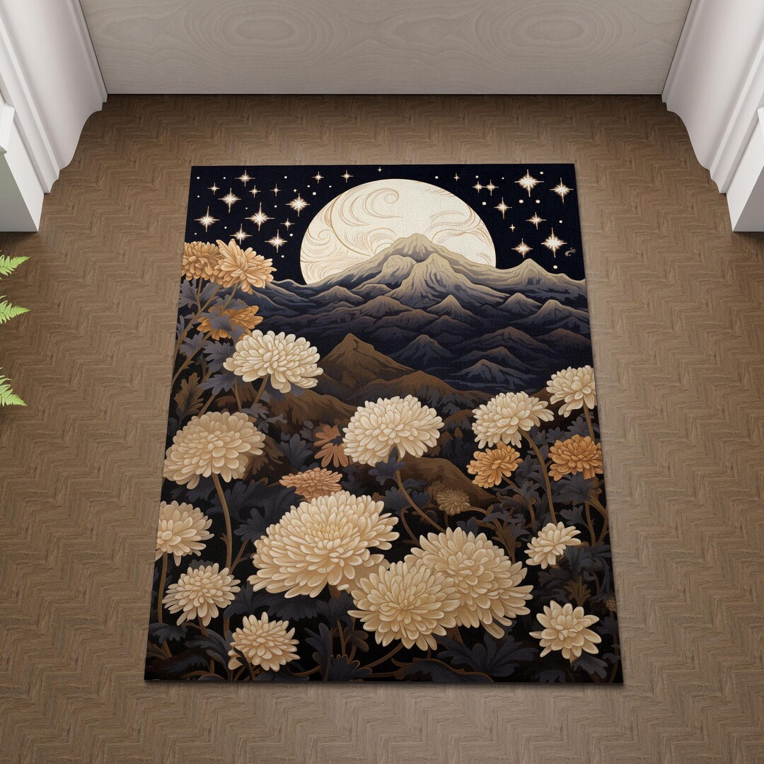 Dark Cottagecore Chrysanthemum Area Rug, Chrysanthemum Birth Flower ...