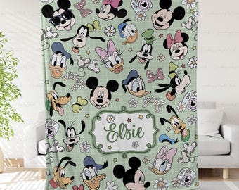Customized Mickey And Friends Disney Blanket, Mickey Minnie Xmas Blanket, Disney Character Throw With Name, Baby Shower Gift Disney,THA316-3