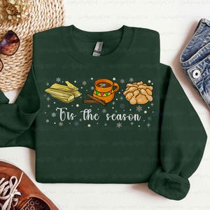 Funny Latino Food Christmas Sweatshirt, Tis The Season Shirt, Pan Dulce And Hot Chocolate Holiday Tee, Cute Mexican Food Lover Shirt, VTB508