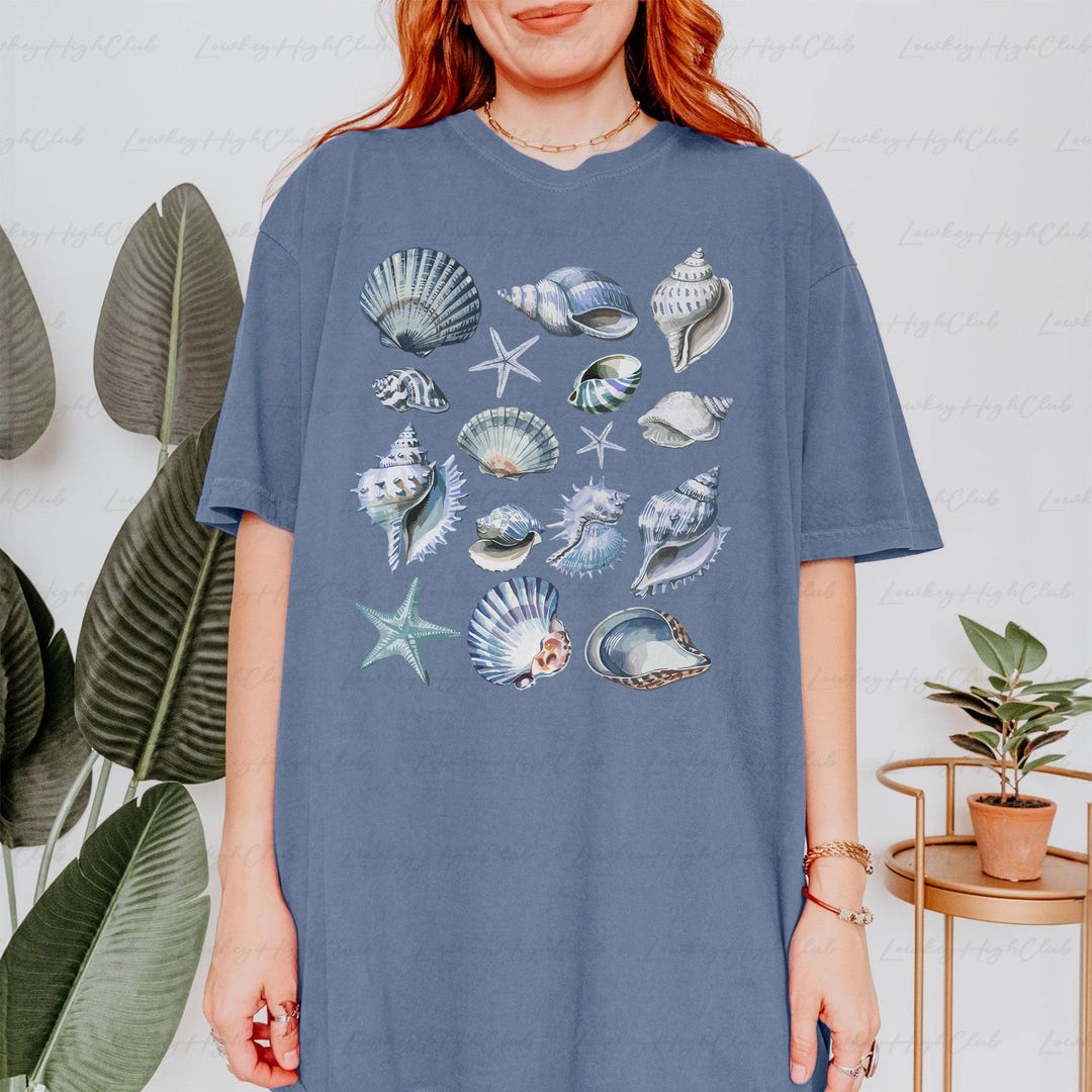 Shell Style Shirt Vintage Seashells Cottagecore Aesthetic Shirt, Clam Seashell Bow Shirt ...