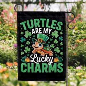 Vlag Turtles Are My Lucky Charms, vlag schattige schildpad Leprechaun Hat, Shamrock Clover Ierse dierenvlag, St. Patrick's Day-decor schildpad, MYD314