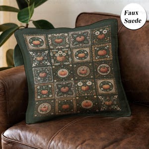 Dark Cottage Halloween Pumpkins Pillow, Thanksgiving Pumpkin Cushion Cover, Cozy Rustic Fall Pillow Case, Autumn Woven Pillowcase, THA289