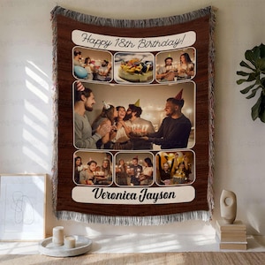 Photo Collage Name Birthday Blanket Custom, Happy Birthday Blanket, Birthday Memory Blanket, Gifts For Couples Friends Or Parents, MYJ164