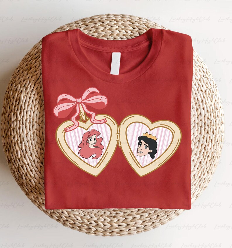 Disney Princess Ariel & Eric Valentines Shirt, Little Mermaid Heart Locket Shirt, Disney Valentine's Bows Shirt, Disney Family Trip, MYD287 bild 3