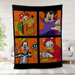 Trick Or Treat Mickey And Friends Blanket, Disney Let&#39;s Get Creepy Blanket, Nightmare On Main Street Blanket, Wdw Autumn Fall Blanket,MYI861
